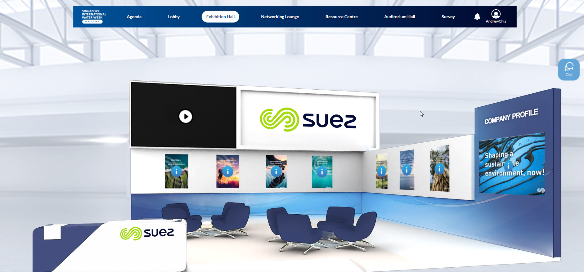 Visitors can find your products, watch your company video, and download your marketing materials at your virtual booth